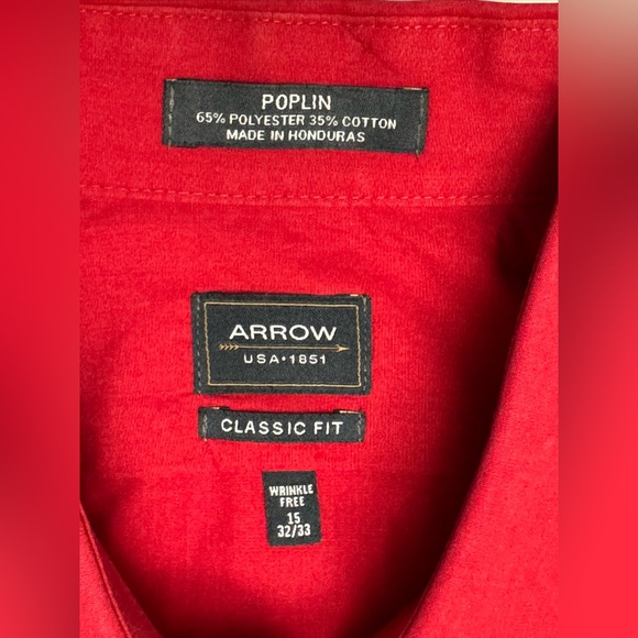 Arrow Company Men's Dress Shirt. 15” Collar. Size 32/33 Red Button Up Pocket. - Picture 7 of 8